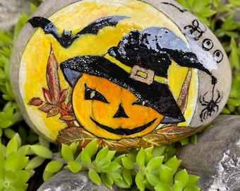 Jack o’ Lantern Halloween Autumn Painted Stone