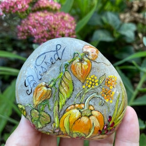 Fall Pumpkin Painted Message Stone