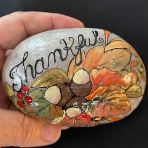 Hand Painted Autumn Thankful Stone - Etsy
