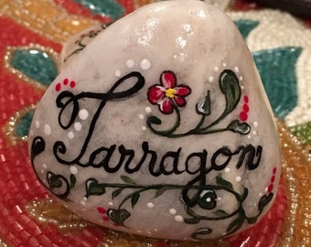 Hand painted garden stone, tarragon stone, stone art, hand painted stone