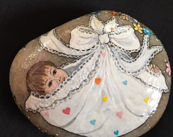 New Born Baby Hand Painted Stone