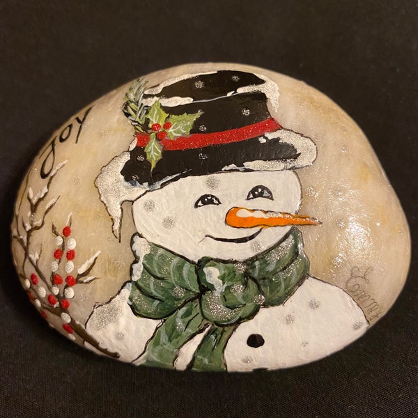 Hand Painted Snowman Stone