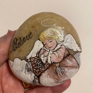 Vintage Angel Christian Painted Stone