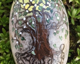 Hand Painted Boho Moon and Tree of Life Stone