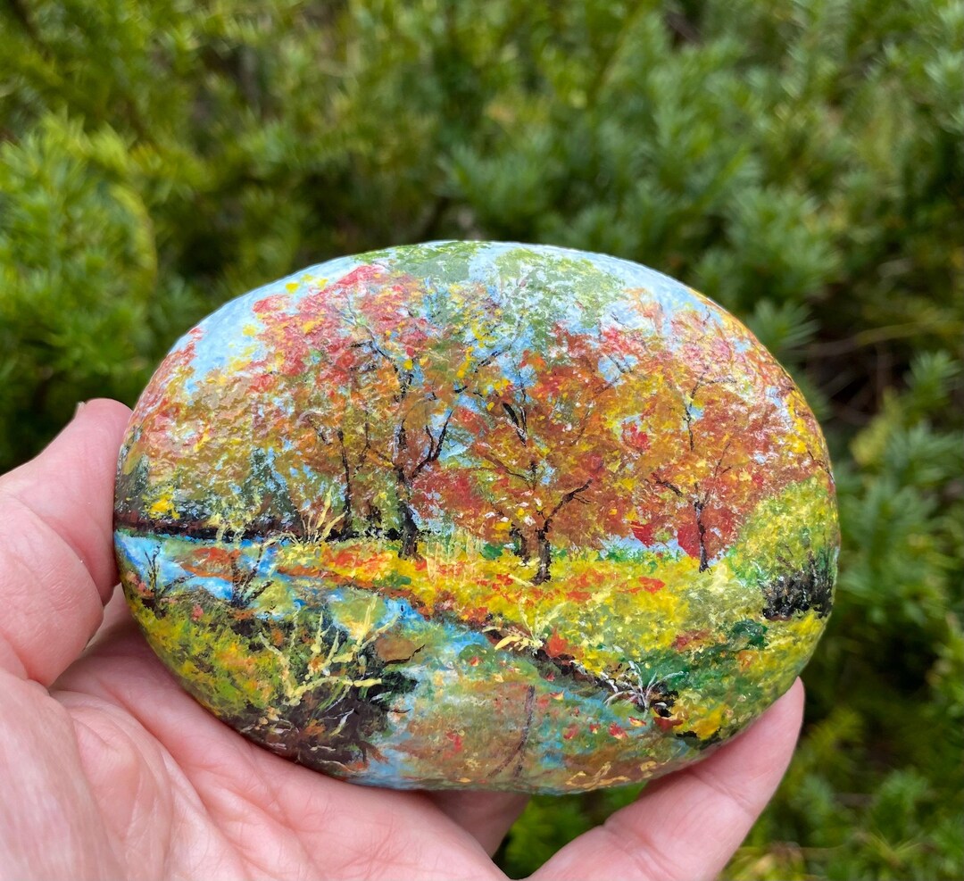 Day Fall Stone Hand Painted Fall Foliage Stone - Etsy
