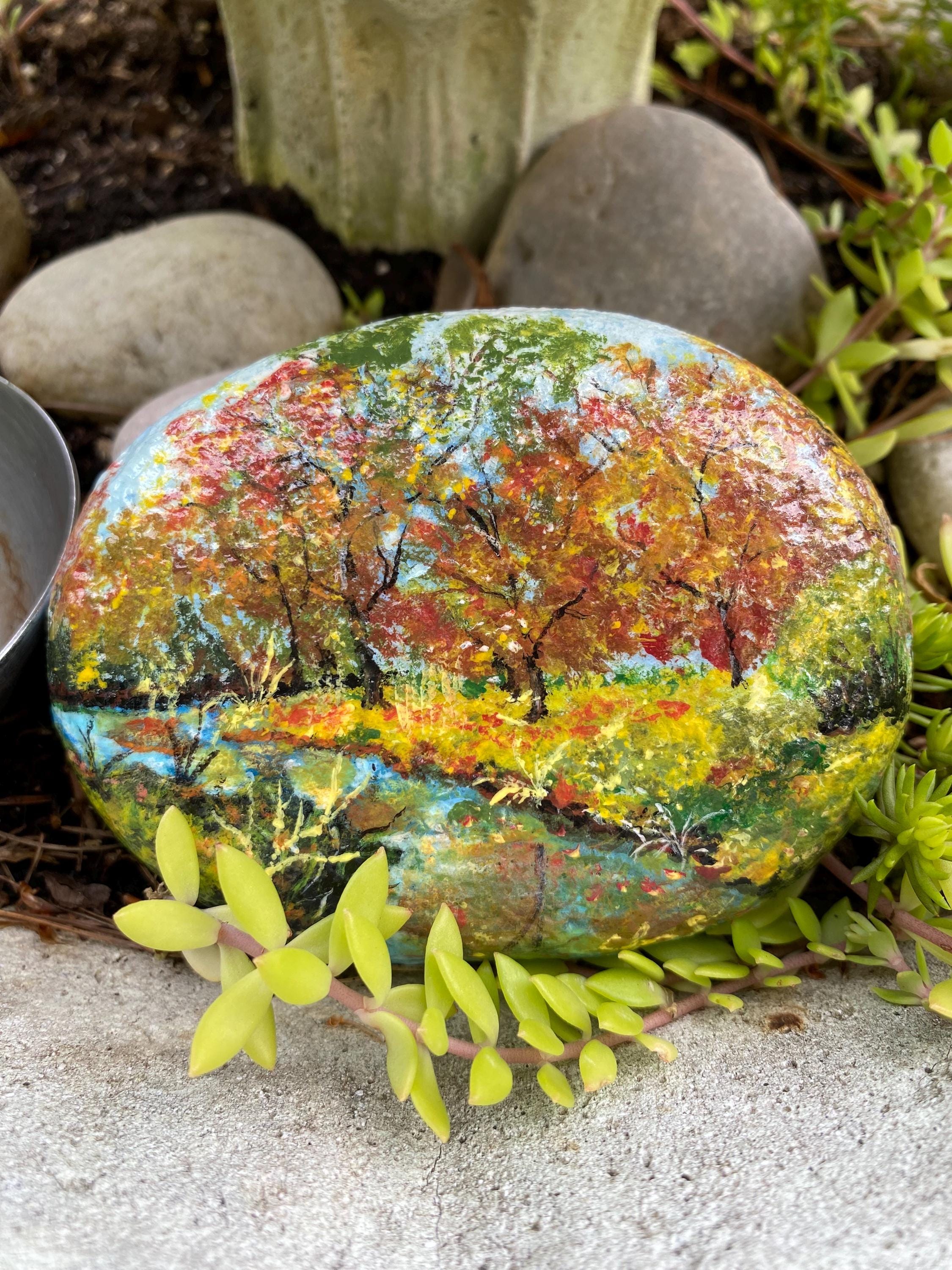 Day Fall Stone Hand Painted Fall Foliage Stone - Etsy