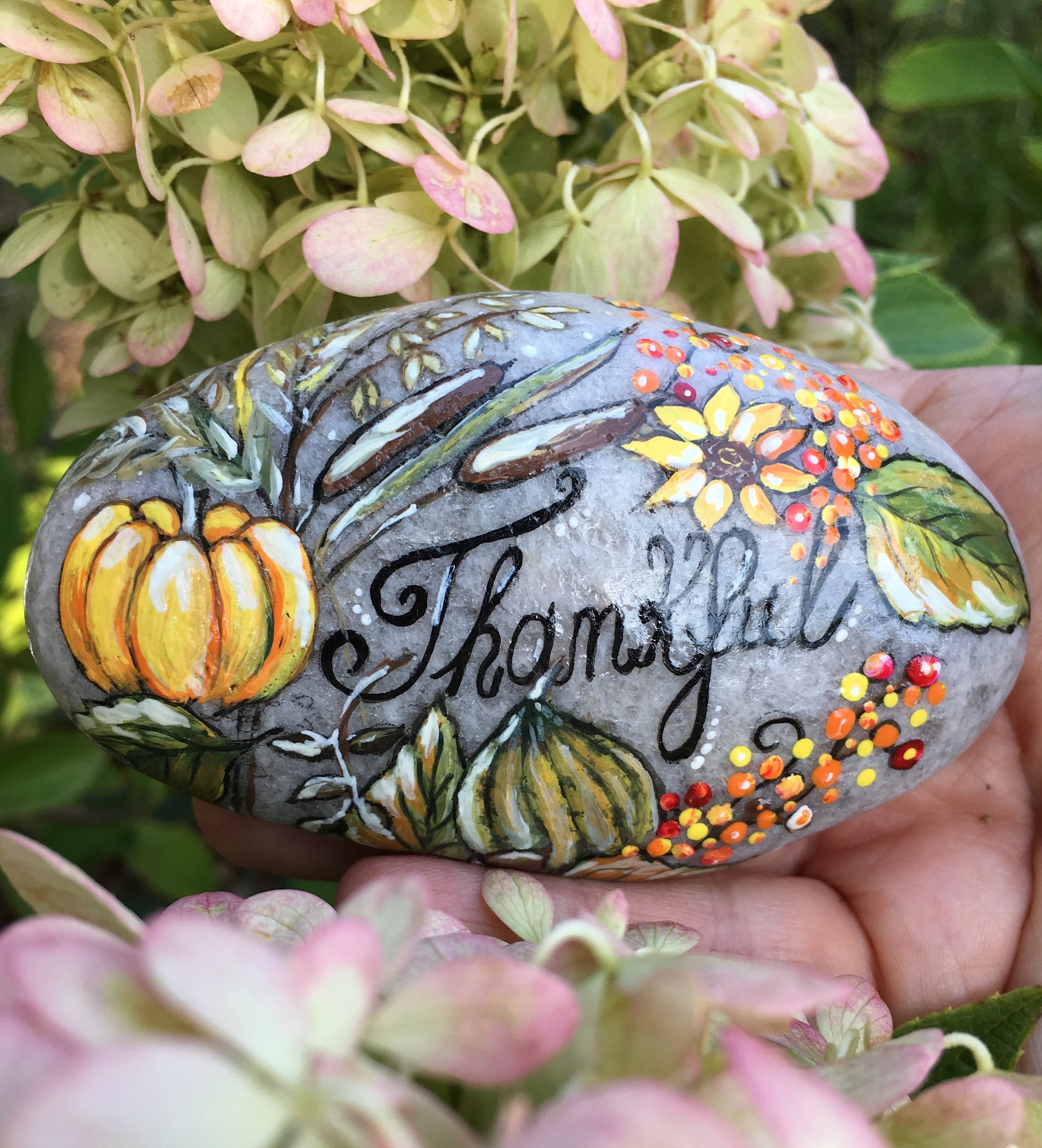 Autumn Leaves Thankful Message Hand Painted Stone - Etsy