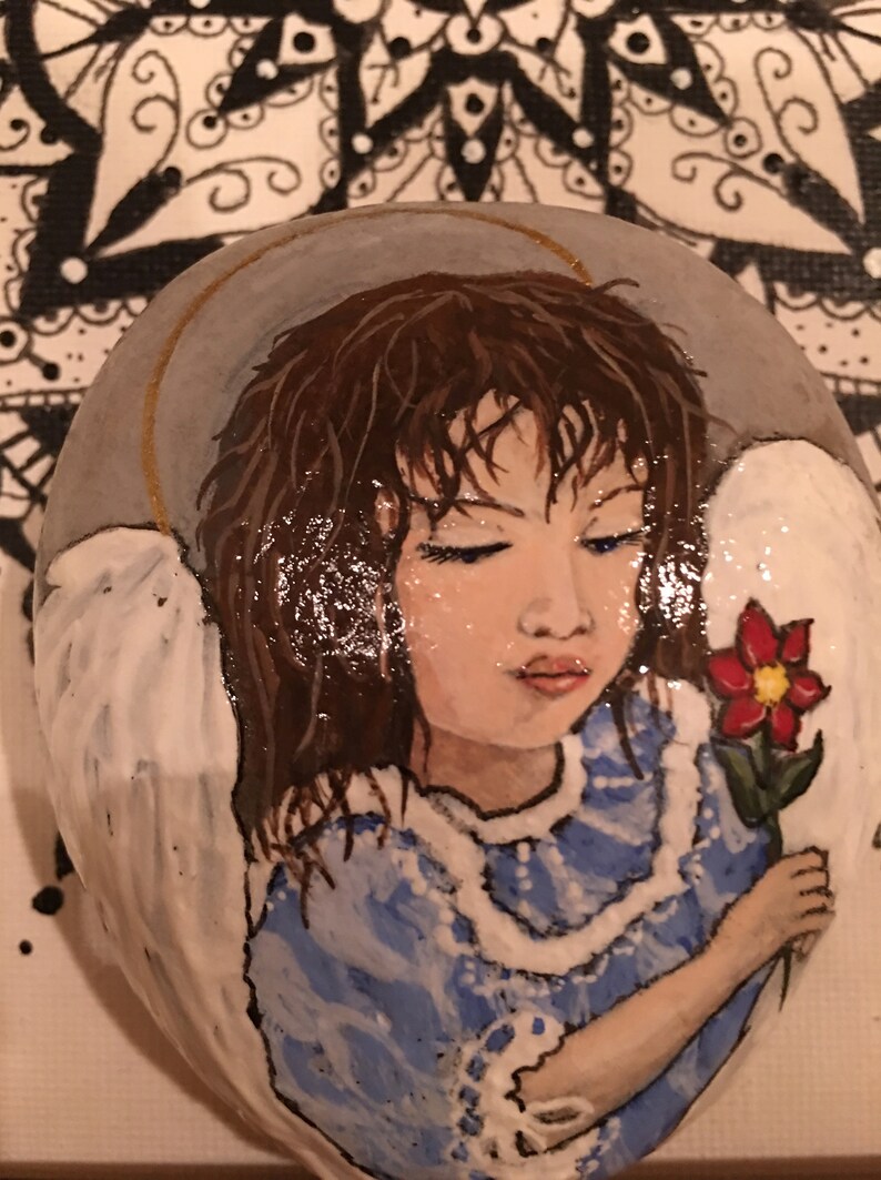 Hand Painted Blue Robe Angel Stone - Etsy
