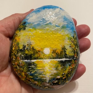 Hand Painted Sunset Nature Stone