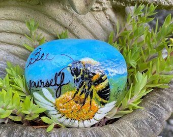 Hand Painted “Bee Yourself” Bee on Daisy Stone