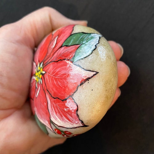 Hand Painted Poinsettia Stone with offers message