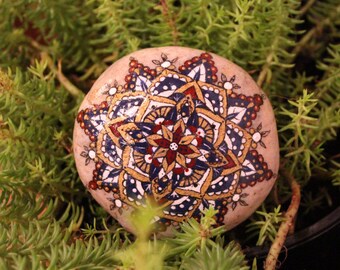 Hand painted bohemian mandala stone