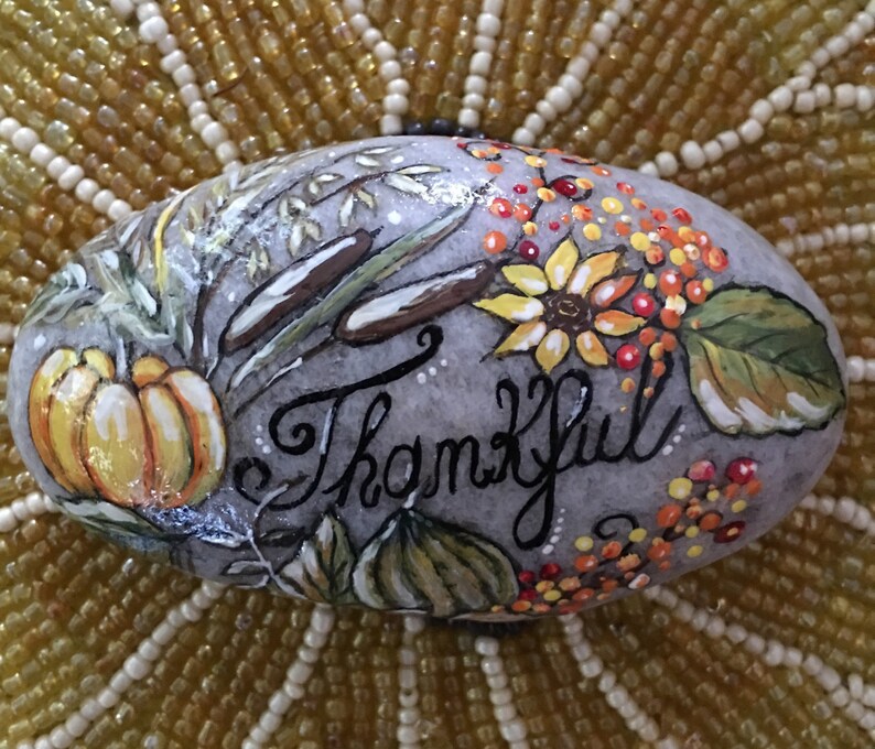 Autumn Leaves Thankful Message Hand Painted Stone - Etsy