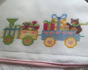 Babygirl bathtowel,hand embroidered,cross-stitch towel,Bath and Beauty,Bath Accessory,cleaning and drying item,needlework bathtowel,handmade