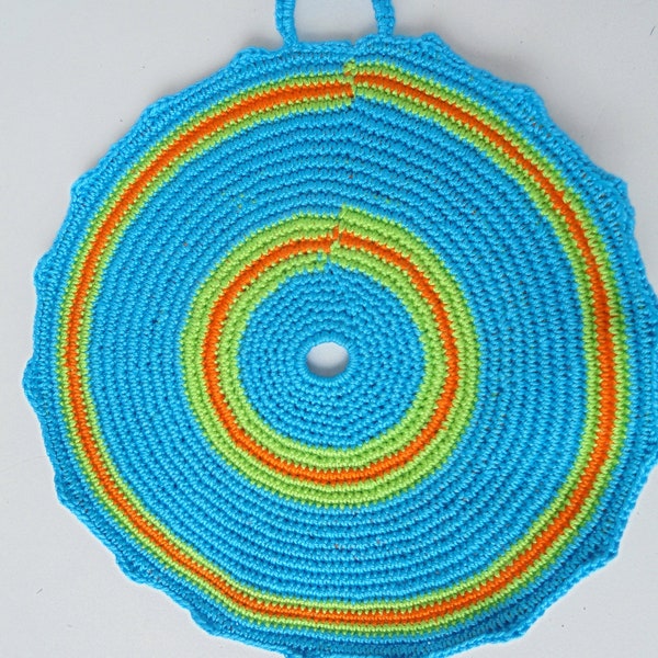 Support pour pot au crochet, article fait main, coton, coloré, accessoire de décoration et d'utilisation, maison et espace de vie, décoration de cuisine, article utile, forme ronde, utilisation