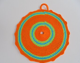 Crocheted Pot Holder,handmade item,Cotton,colourful,decorating and using accessory,Home and Living,Kitchen Décor,useful item,round shape,