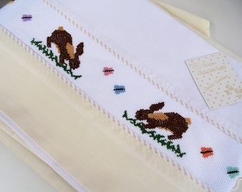 Cross stitch babysheet set with 3 pieces,baby sheet for toddler bed,customized baby bed set,Home and Living,Bedding,Sheets and Pillow,rabbit