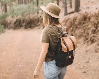 Wax Canvas Backpack - Vintage Wax Canvas Leather Backpack / women's backpack / Leather Backpack / Brown Wax Canvas Bag/woman backpack