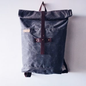 roll-up backpack, roll top, Vintage Wax Canvas Leather Backpack / Leather Backpack / Rollo top backpack/woman backpack purse/