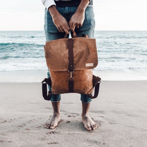 Women's backpack, men backpack, backpack leather, vintage backpack, waxed Canvas bag, waxed Canvas Brown backpack, brown backpack