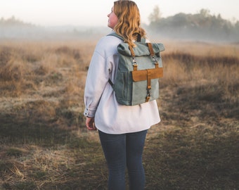 Women's backpack, canvas backpack, woman backpack, leather backpack, handmade backpack, rucksack, unisex backpack