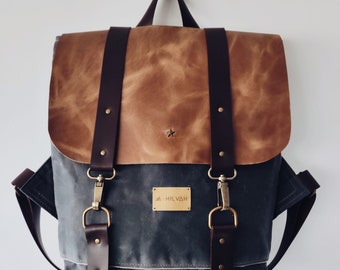 Women's backpack, men's backpack, leather backpack, waxed canvas, waxed canvas backpack, urban backpack, work backpack, computer backpack