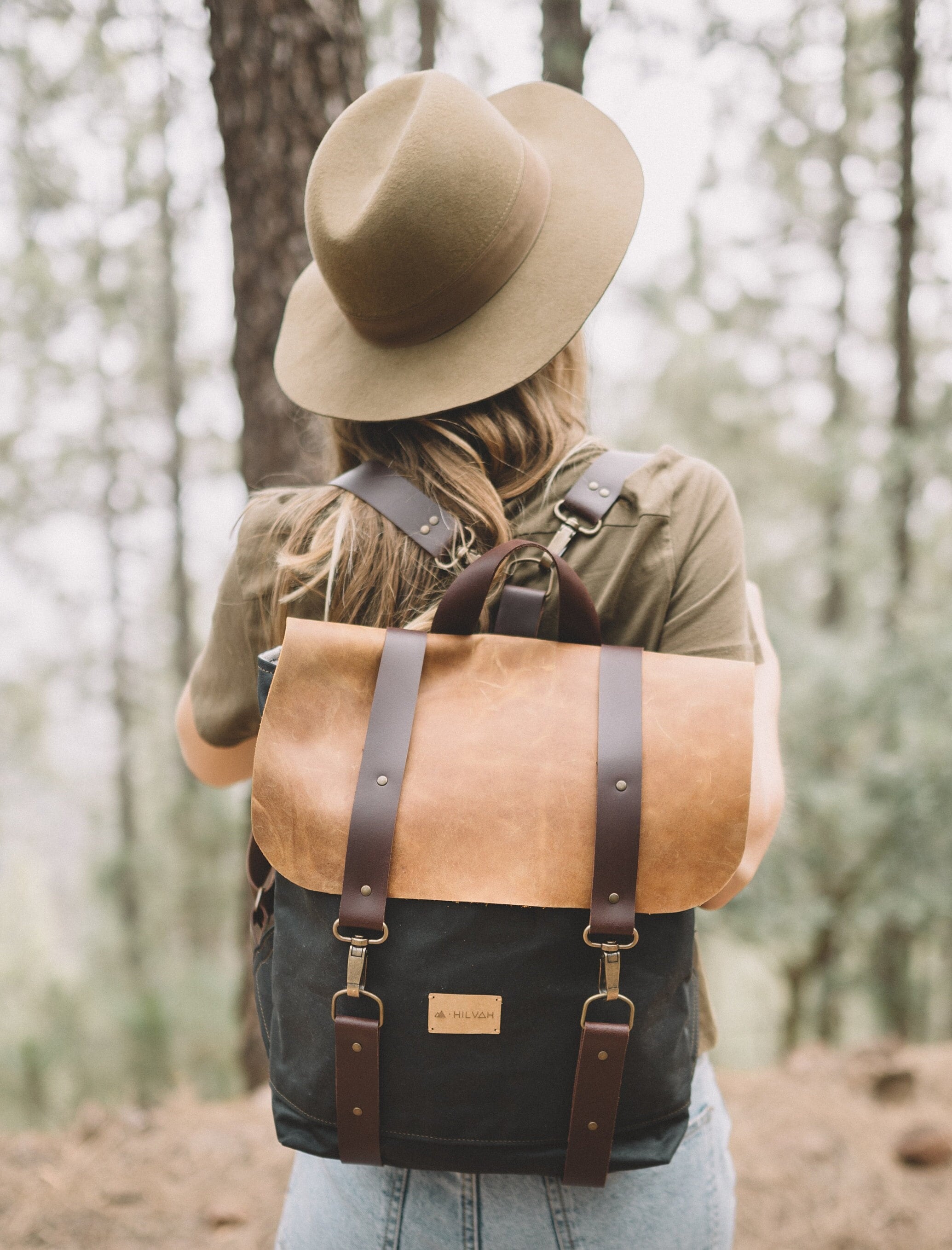 canvas leather backpack woman Waterproof Travel Full Grain And Canvas Laptop RockCow Leather Studio grain vegetable Backpack Purse - Small Canvas
