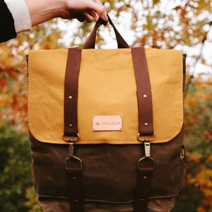 Waxed canvas backpack, woman backpack, vintage backpack, leather backpack, men backpack purse, wax Canvas bag,