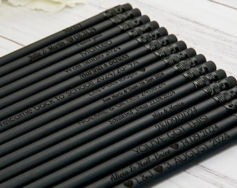 Custom Black Pencils Set, Engraved Pencils, Customized Bulk Pencils, Personalized Wedding Favors for Guests, Save The Date Pencils