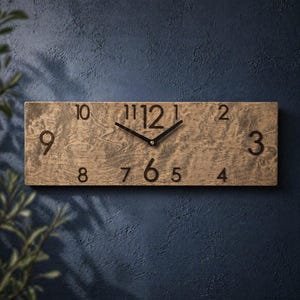 Modern Rustic Wall Clock, Rectangular Wooden Clock, Minimalist Farmhouse Wall Decor, Large Wall Clock for Living Room, Housewarming Gift