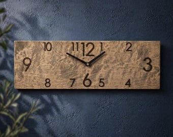 Modern Rustic Wall Clock, Rectangular Wooden Clock, Minimalist Farmhouse Wall Decor, Large Wall Clock for Living Room, Housewarming Gift