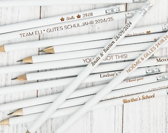 Engraved White Pencils Set, Personalized Pencils for Wedding, Custom Pencils with Name, Party Favors for Guests, Valentines Gift for Kids