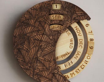 Calendrier perpétuel en bois pour mur, calendrier pour toujours, fait main, calendrier en bois, cadeau personnalisé, décoration de bureau à domicile, art mural en bois