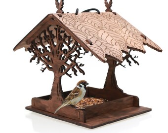 Wooden bird house for garden, Hanging bird feeder gift for her, Garden gifts for mom, Housewarming gift