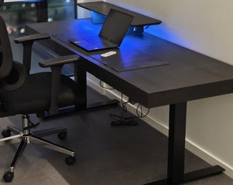 Mesa de escritório com gavetas, mesa de madeira maciça com espaço para armazenamento, mesa com altura ajustável, mesa de escritório elétrica para trabalhar em pé ou sentado, mesa para computador.