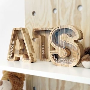 Piggy bank wood PICK YOUR LETTER Money bank Piggy bank Money box Coin bank Piggy bank for kids
