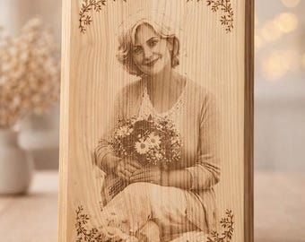 Custom Laser Engraved Wood Photo, Mothers Day Gift, Rustic Home Decoration, Wooden Photo Keepsake