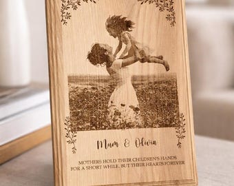 Grawerowana drewniana ramka na zdjęcia, spersonalizowane zdjęcie na drewnie, spersonalizowany prezent dla mamy, ramka na zdjęcia z okazji Dnia Matki