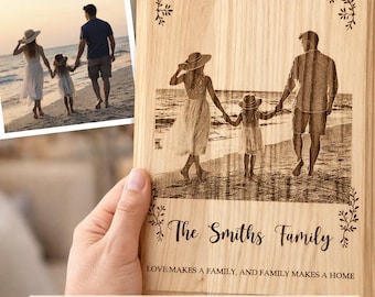 Grawerowanie zdjęć na drewnie, spersonalizowany grawerowany prezent dla mamy i taty, prezent na rocznicę, Dzień Matki, pamiątka z okazji Dnia Ojca, prezent ze zdjęciem rodzinnym