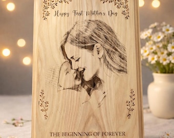 Spersonalizowane zdjęcie na drewnie dla mamy, grawerowana drewniana ramka na zdjęcia, spersonalizowany prezent na pierwszy dzień matki, prezent ze zdjęciem mamy i dziecka