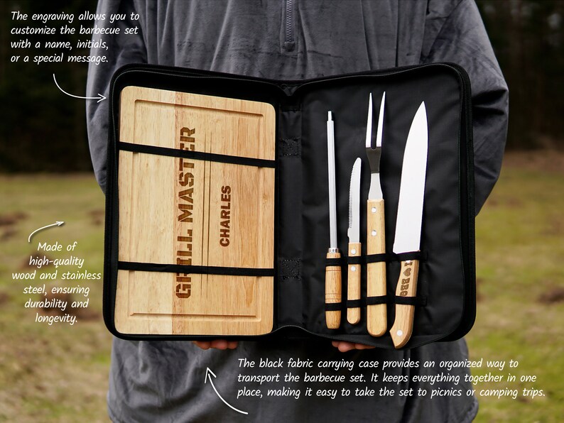 Personalized bbq set, Grilling gifts for men, Grill tools & accessories, Custom meat smoker gifts, Outdoor kitchen cooking gift for dad image 8