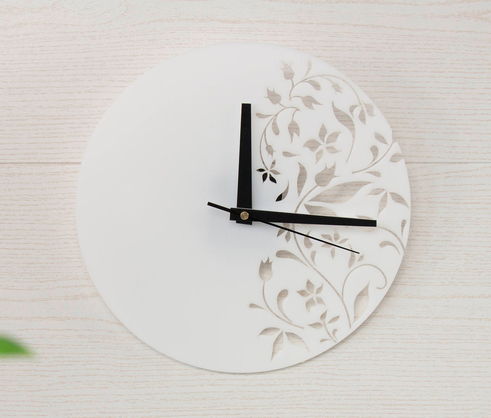 Plexiglass Wall Clock Round Clock Wall Clock Floral Clock Etsy