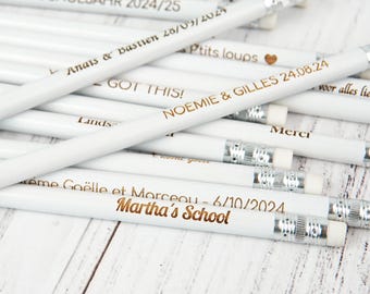 Personalized White Pencils for Wedding Guests, Personalized Pencils for Baby Shower, Custom Engraved Pencils for Event, Save The Date Pencil