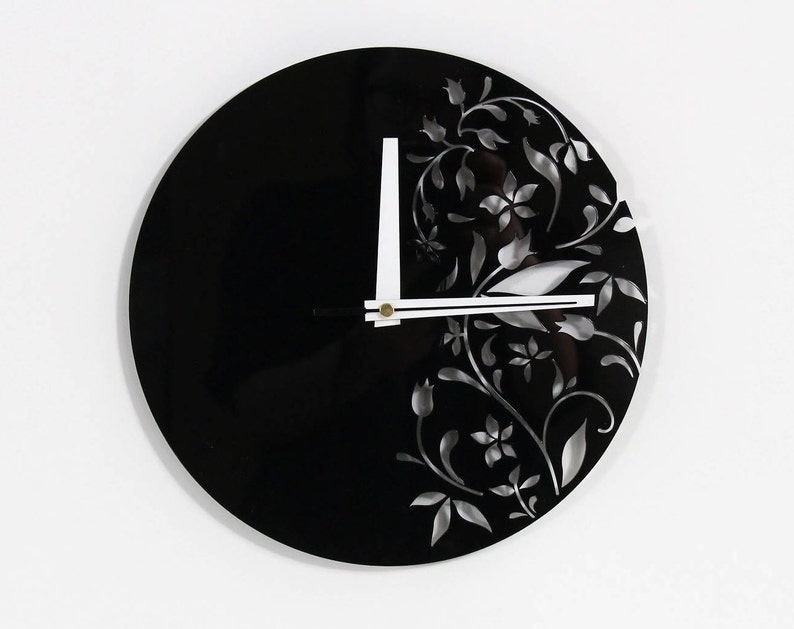 Black wall clock Unique wall clock Wall clock Black clock Etsy