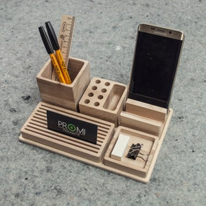 Desk organization Wooden organizer Desk organizer Office organization Desk storage Phone holder image 2