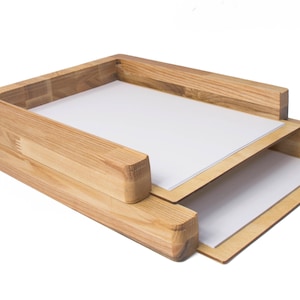 Bandeja de papel, 2 etapas, Organizador de escritorio de madera, Clasificador de papel, Bandeja de escritorio de madera, Almacenamiento de papel, Escritorio para almacenamiento de papel, Clasificador de papel, Organizador de archivos