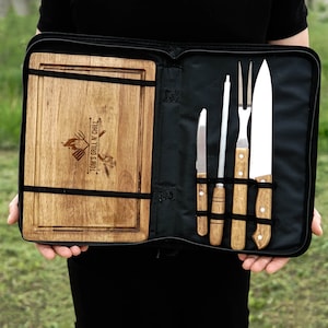 Gepersonaliseerde grillset, lasergegraveerd barbecuegereedschap met draagtas, op maat gemaakt grillcadeau, grote grillmaster snijplank, grillkit