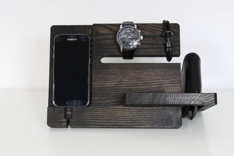 Cell phone charging station Wood charging station Wood organizer Wood docking station image 2