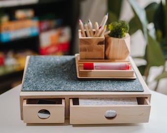 Organiseur de bureau avec tiroirs, organiseur de bureau en bois, accessoires de bureau, cadeau de fête des pères, tiroirs de bureau en bois, plateau de bureau cadeau de remise des diplômes