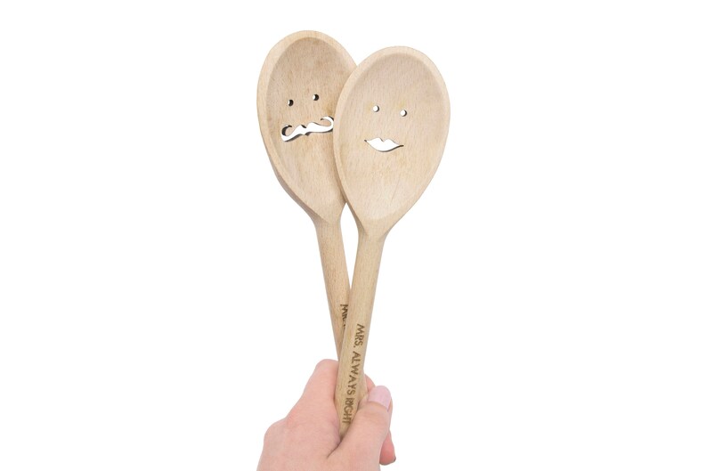 Wooden Spoons Set Of 2 5th Anniversary Mr And Mrs Newlywed Image 0